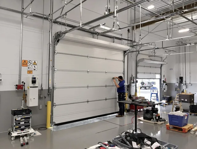 Commercial garage door repair being performed by Beachwood Garage Door Repair expert in Beachwood