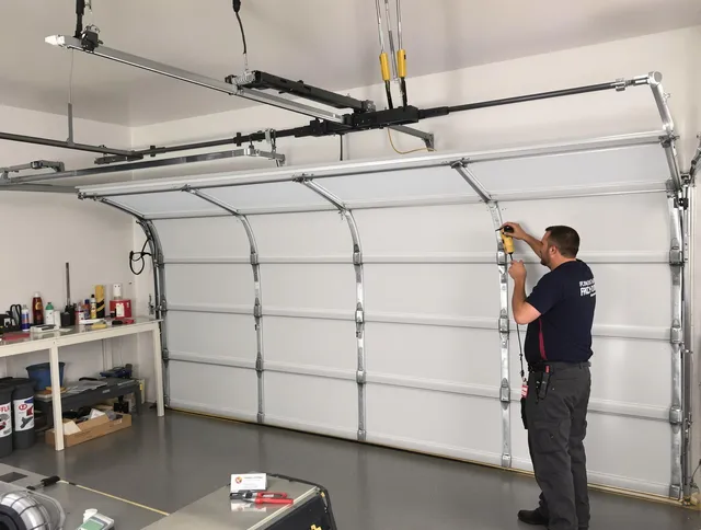 Beachwood Garage Door Repair certified technician performing overhead door system repair in Beachwood